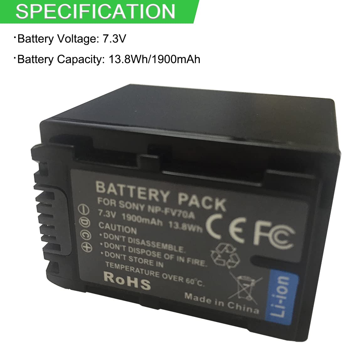 XITAIAN 7.3V 13.8Wh 1900mAh NP-FV70A Kompatybilny z Bateria Zamiennik do Sony NP-FV30 NP-FV50 NP-FV50A NP-FV70 NP-FV70A NP-FV100 NP-FV100A Series
