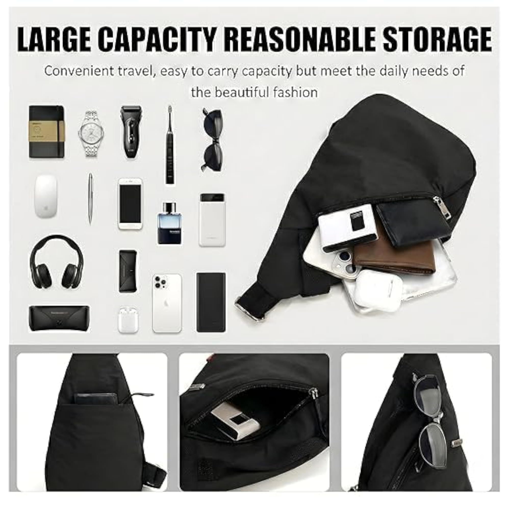 Nylon Sling Bag for Unisex, Lightweight Crossbody