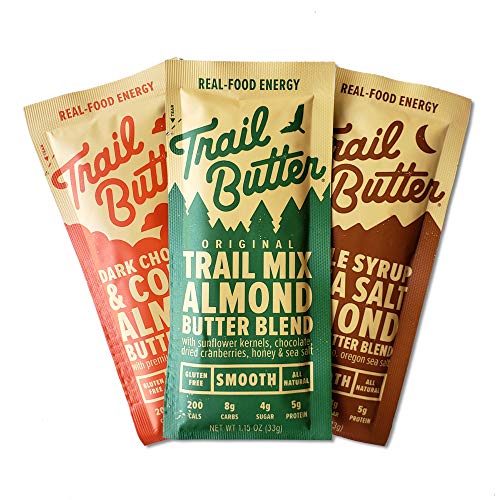 Trail Butter, 1.15oz. 'Lil' Squeeze' Single-serve Packet, Variety 12 Pack (4x Dark Chocolate & Coffee, 4x Maple Syrup & Sea Salt, 4x Original Trail Mix)