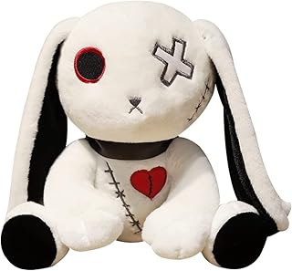 12in Creepy Goth Bunny Plush Crazy Rabbit Plushie Toys, Spooky Bunny Stuffed Animal Doll for Halloween Easter Christmas Birthday Gift (White)