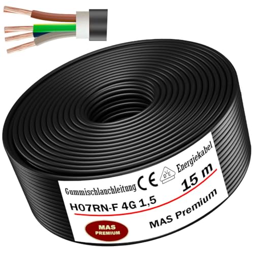 MAS Premium Câble d'alimentation en caoutchouc H07RN-F 4G1,5 mm² de 5 à 100 m - Câble flexible avec conducteur de protection pour appareils lourds (15 m)