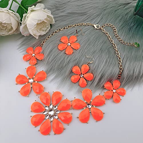 Firstmeet Shiny Flower Statement Collar Necklace with Earrings3
