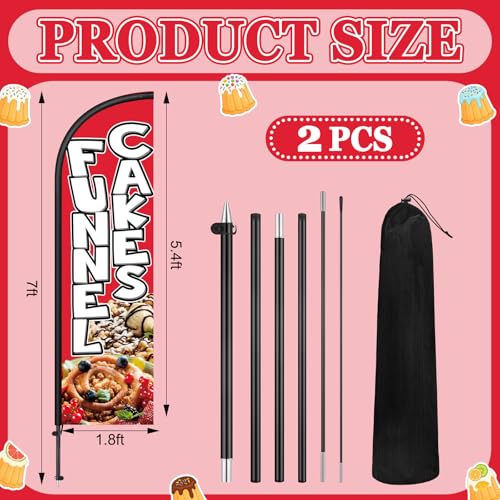Image of Remagr 2 Pack Funnel Cakes Feather Flag 7 ft Advertising Swooper Flag Sign Windless Banner Sign with Pole Kit and Ground Stake for Businesses Restaurants Outside Ground
