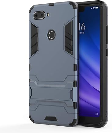 HDRUN Xiaomi Mi 8 Lite Funda - 2in1 Duro PC + Suave TPU Silicona Dual Layer Hybrid High Absorci?n de Impacto con Soporte Armadura Carcasa Case para Xiaomi Mi 8 Lite,Azul Oscuro
