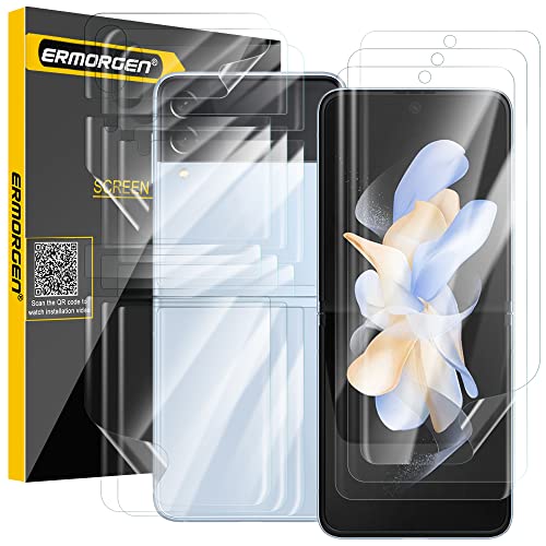 Ermorgen 3 Set Protecteur d'écran Compatible pour Samsung Galaxy Z Flip 4 5G Film de Protection (Film Intérieur + Film Extérieur + Film Arrière + Film Charnière) 3D HD Couverture Complète Anti-Rayures Cover