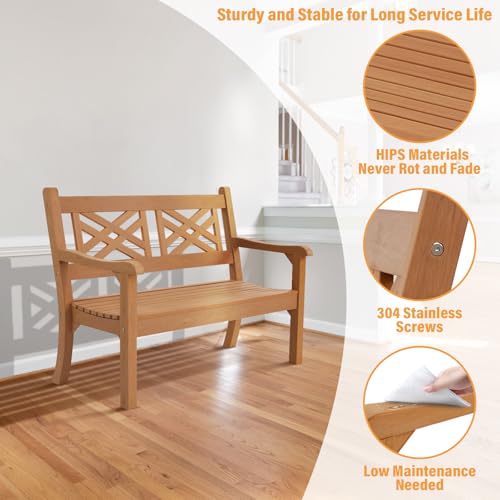 Image of Psilvam 49 inch All-Weather Poly Lumber Outdoor Garden Bench, 2-Person (Teak)