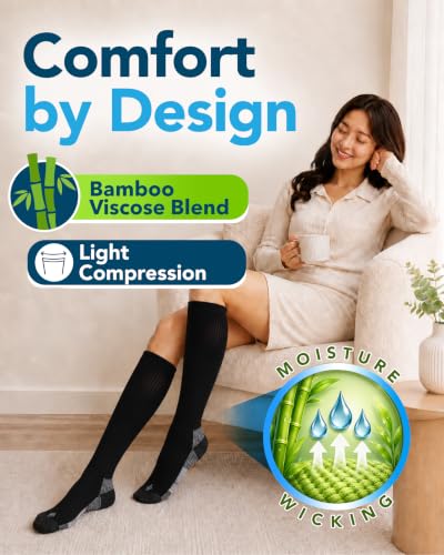 Image of Doctor's Select Bamboo Viscose Light Compression Socks for Women & Men - 3 Pairs, 8-15 mmHg Compression Socks, Knee High
