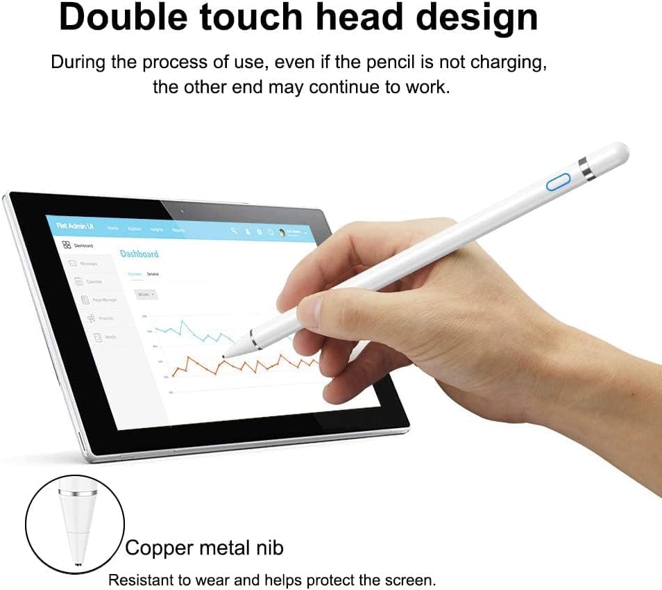 Zspeed Stylus Pen for Apple iPad, Active Stylus Rechargeable Fine Tip Stylus Compatible with All Apple iPad/iPhone/iPad Pro/iPhone X, Android Windows Capacitive Touchscreen Phone & Tablet (White)