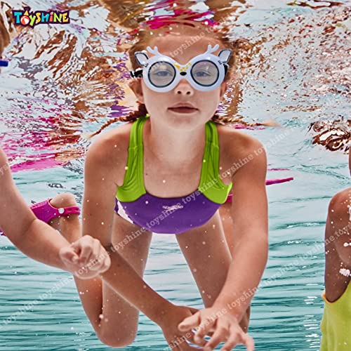 Image of Toyshine Swim Goggles, (Stag Design) Anti Fog No Leaking Clear Vision Water Pool Swimming Goggles (Age 6-14),White - Multi SSTP