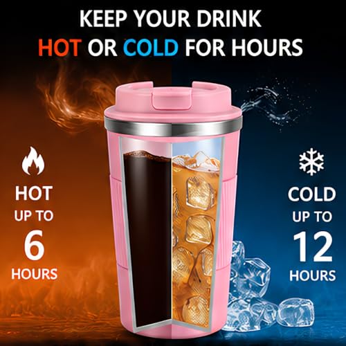 Image of Stainless Steel Travel Coffee Mug 510ml (Pink)