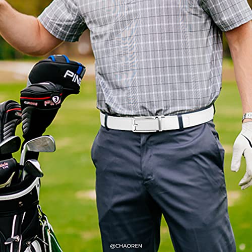 Image of Chaoren Leather Ratchet Belt 2 Pack Dress with Click Sliding Buckle 1 3 /8 inch in Gift Set Box - Adjustable Trim to Fit