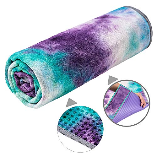adorence Non Slip Yoga Towel (Upgraded PVC Grippies+Side Pockets) Microfiber Sweat Absorbent
