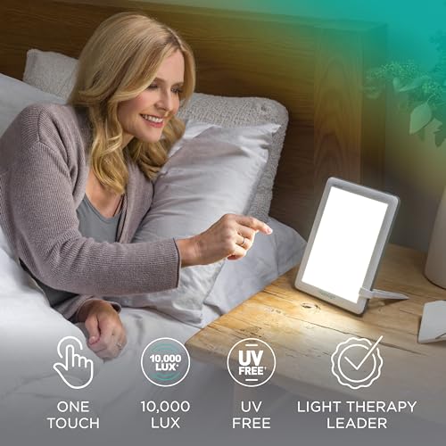 Image of Verilux HappyLight Lucent - One-Touch Light Therapy Lamp with 10,000 Lux, UV-Free, LED Bright White Light & Detachable Stand for Boosting Mood & Improving Sleep