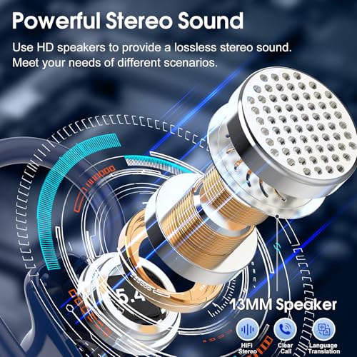 Image of Wireless Earbuds Bluetooth 5.4, 50H Playtime Sport Earphones with Earhooks, HiFi Stereo Bluetooth Hearphones with 4 ENC Noise Cancelling Mic, IPX7 Waterproof Over the Ear Buds for Gym /Running, Blue