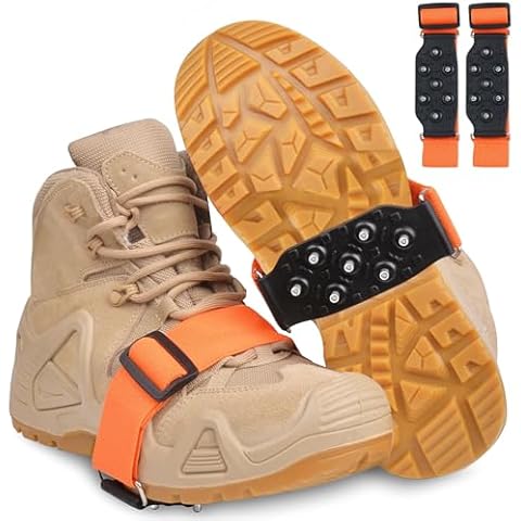 Ice Cleats Mid-Sole Snow Cleats for Shoes and Boots, Rotatable Ice Shoes Grippers 7 Tungsten Studs Anti Slip Crampons for Hiking Boots Men Women Indoor Outdoor Winter Walking Cover