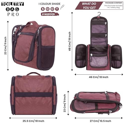 OxbOw Hanging Makeup Kit Travel Organizer, Toiletry Bag for Women, Shaving Kit Bag for Men, Cosmetic Organizer Makeup Pouch TB_P.R.O (20 X 20 X 11 Cm) (Maroon) 2 51gKD00DkaL