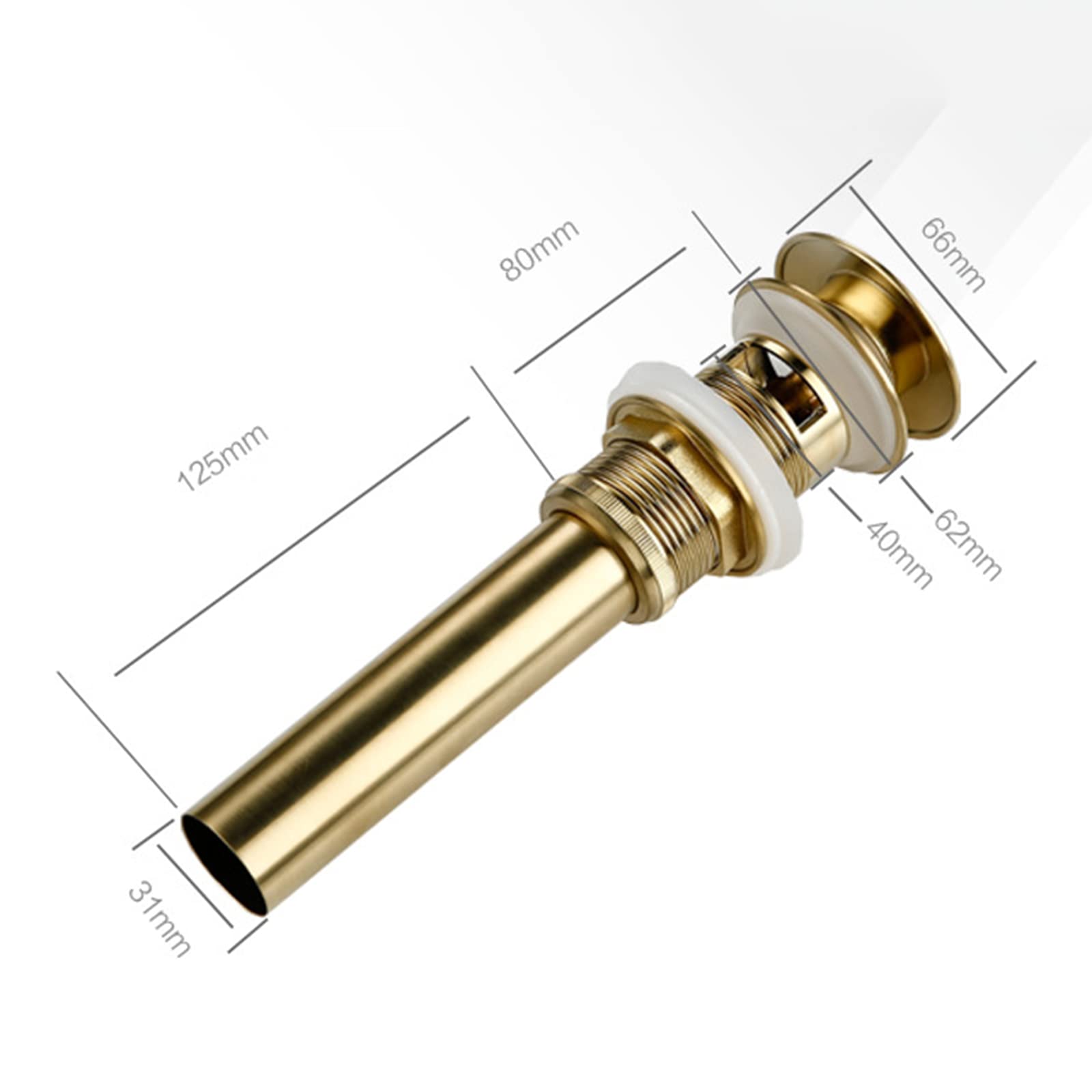 Tubo di scarico per lavello pop-up scarico lavabo pop-up scanalato con troppopieno, Materiale in ottone dorato(Gold a)