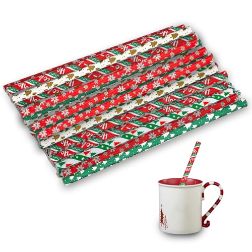 50 Paille Noel,Pailles Noel,Decorative en Papier,pour Nouvel an Les Vacances,Fêtes Boisson Parfaites pour Fetes de et Réveillon Cocktail Anniversaire Mariage Fournitures Fête Noël/éToile/Rayure