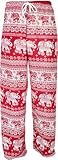 GURU SHOP Leichte Yoga Hose, Tai Chi Hose, Sommerhose mit Elefantendruck - Rot, Herren, Synthetisch, Size:L