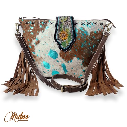 Hand Tooled Cowhide Leather Flap Open Zipper Closure Crossbody Shoulder Purse For Women2