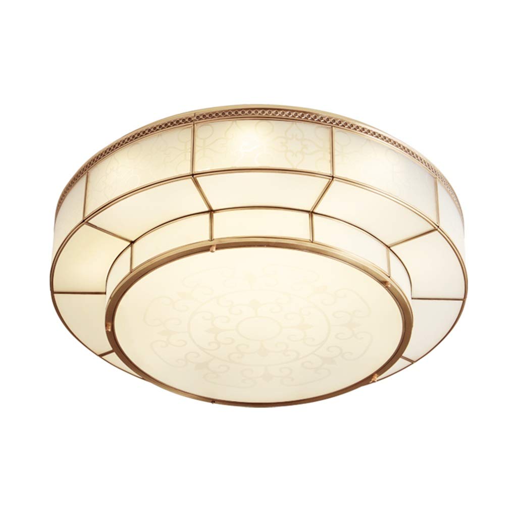 HynJGih New Chinese-Style Living Room Ceiling lamp Lamps All Copper Master Bedroom Round Room Glass Atmosphere Modern Minimalist led Lights(80CM)