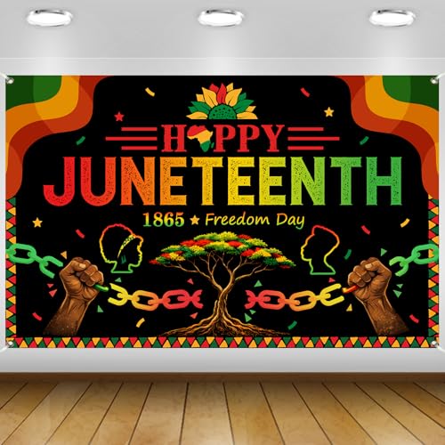 Happy Juneteenth Banner Backdrop 5.9x3.6ft June 19th 1865 Freedom Day Juneteenth Decorations Backdrop African American Emancipation Celebration Photography Background Party Decor 71x43inch (Polyester)