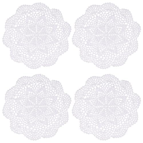 kilofly Crochet Cotton Lace Table Placemats Doilies Value Pack, 4pc, Roma, White, 10 inch
