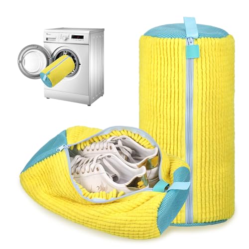 Kssvzz 2 Stück Schuhwaschbeutel Waschmaschine Schuhbeutel Waschmaschine Multi Schutz Wiederverwendbar Sneaker Wäschesack Schuhe 360 Reinigungsflaum Schuh Waschbeutel (Gelb)