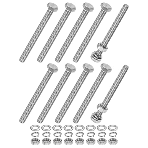 M METERXITY 10-Pack Hex Head Screw Bolt with Nuts Flat &amp; Lock Washers M6x65mm Stainless Steel Bolts and Nuts Kit Fully Threaded Metric Bolt Assortment for Equipment/Machinery