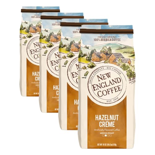 Image of New England Coffee Hazelnut Creme Medium Roast Ground Coffee, 18oz Bag (Pack of 4)