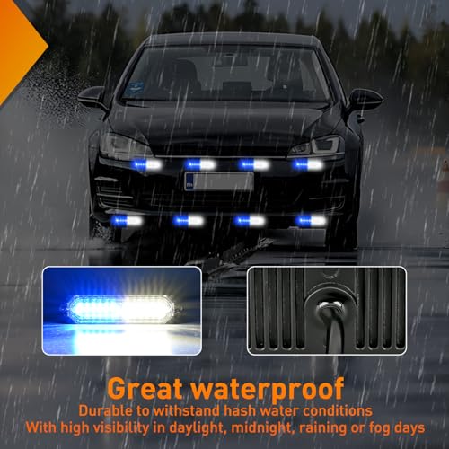 Image of Nilight 8PCS LED Strobe Lights 12V 24V Amber White Sync Feature Ultra Slim | Blue White 12 LED Emergency Hazard Warning Lights Flashing Warning Mini Surface Mount Grille for Car Truck Camper trailer SUV