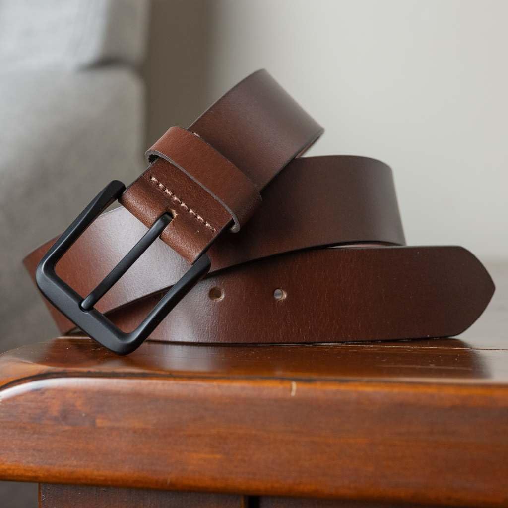 Black Mountain Belt - Genuine Top Grain Leather Casual Belt with Certified Nickel Free Black Buckle