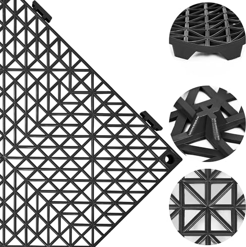 Image of ToLanbbt Modular Interlocking Cushion 12P 11.8 inch x11.8 inch Interlocking Rubber Floor Drain Holes Non-Slip Splicing Drainage Mats for Deck, Shower, Kitchen, Drain Pool, Indoor Outdoor (Grey Black)