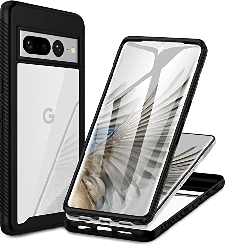 CENHUFO Coque Google Pixel 7 Pro 5G, Antichoc Housse avec Protection écran, 360 Degrés Téléphone Etui Double Face Bumper Transparent Case Portable Intégrale Coque pour Google Pixel 7 Pro 5G - Noir Cover