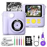 Fotocamera Istantanea per Bambini, Fotocamera Digitale 1080P con Stampa Immediata, Scheda da 32GB & 3 Rotoli di Carta Termica, Regalo di Compleanno per Bambini e Bambine dai 3 ai 12 Anni