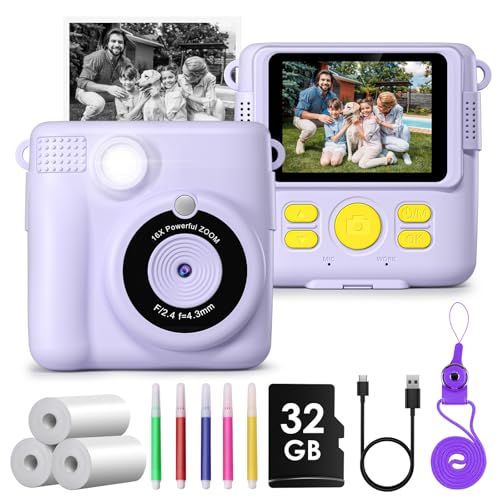 Fotocamera Istantanea per Bambini, Fotocamera Digitale 1080P con Stampa Immediata,