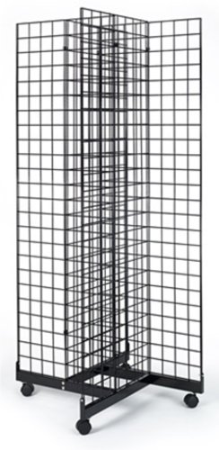 2' x 6' Grid Panel 4-Sided Floorstanding Display Fixture with Rolling Base. Matte Black