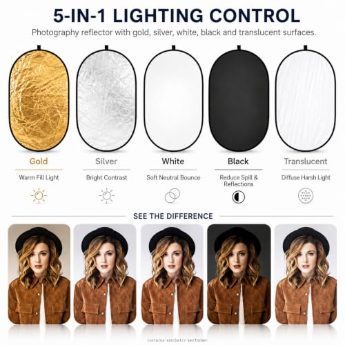 Image of 24x35inch 5 in 1 Oval Photography Reflector with Clip,Photo Reflector