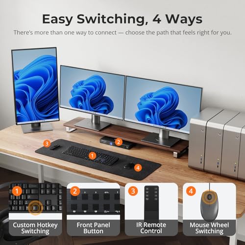 Image of TESmart 4K@144Hz Displayport KVM Switch 3 Monitors 4 Computers USB 3.0, DP 1.4 Triple Monitor 4 Port KVM 8K@60Hz, Support EDID, Gigabit Network, Hotkey Switch, VRR, All Input Cables