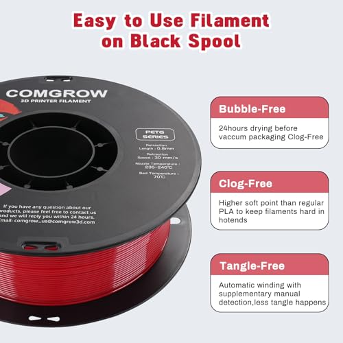 Image of Comgrow PETG 3D Printer Filament 1.75mm, High Precision and Tough 3D Printer Filament 1kg (2.2LBS), Dimensional Accuracy + /- 0.02 mm, Fit Most 3D Printers Red