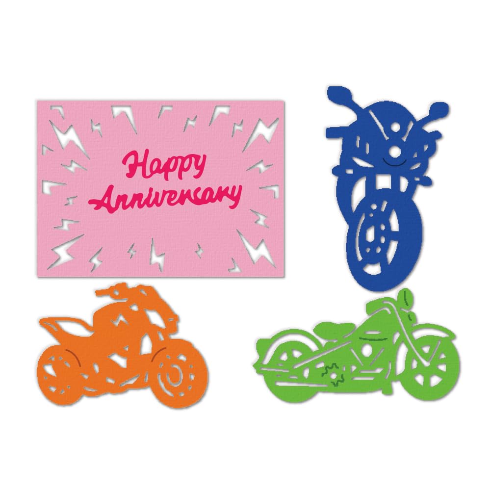 DELORIGIN Motorcycle Cutting Dies Anniversary Frame Card Making Die Cut Carbon Steel Die Cuts Stencils Card Scrapbooking Embossing Template for DIY Paper Craft Making Album Gift Invitation Decor