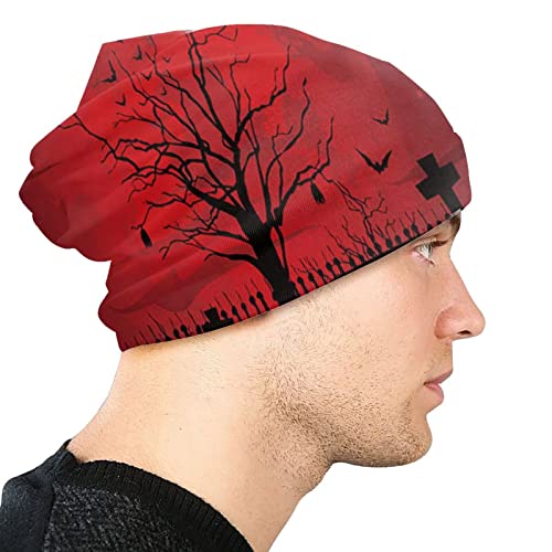 Unisex Beanie Caps Gothic Scary Halloween Dark Red Night Knit Hat Skull Cap Winter Summer Warm Womens Mens Hats #TOP3
