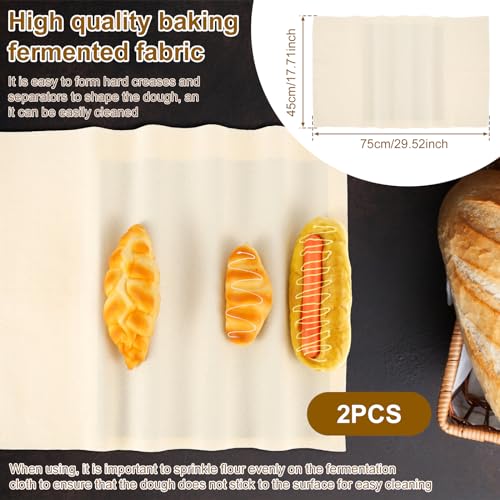 2Pcs French Bread Pan Kit with Wood Transfer Board, Perforated Pan Fermentation Cloth Nonstick Loaves Tray Heat Resistance Loaves Pan Set French Bread Pan for Baking, 15x14.76 Inch