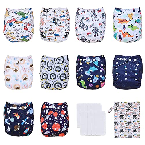 Image of TDIAPERS Baby Cloth Diapers Washable Reusable One Size Adjustable for Baby 10 Pack with 10 Pcs Microfiber Inserts, 1 Wet Bag