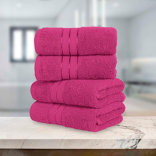 Image of Elegant Comfort Three Line Popcorn Towel Set for Bathroom 16 x 28 inches, Premium Hotel Quality 4-Pack Hand Towels, 100% Turkish Cotton, Soft and Durable, Quick Dry and Highly Absorbent, Hot Pink