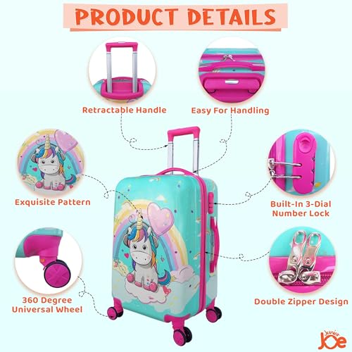 Image of JUNIOR JOE 20 Inch Kids Suitcase with 4 Wheel Travel Trolley Bag (4 Day Trip) (Blue)