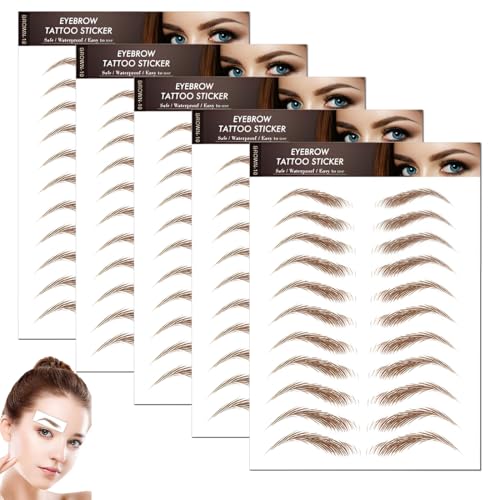 GXGM 5 Feuilles Eyebrow Tattoos Stickers Autocollant Bionique pour Sourcils,Faux Sourcils Pochoirs Tatouage Imperméable pour Femmes
