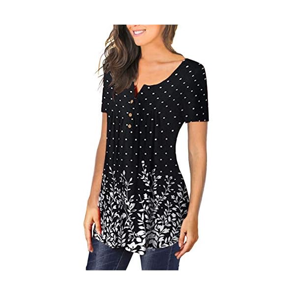 Womens Tops Casual Button Down Shirts Black Short Sleeve Summer Blouse Loose Fitting Floral XL