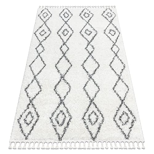 Tapis Union à poils longs berbère crème et gris 120x170 cm