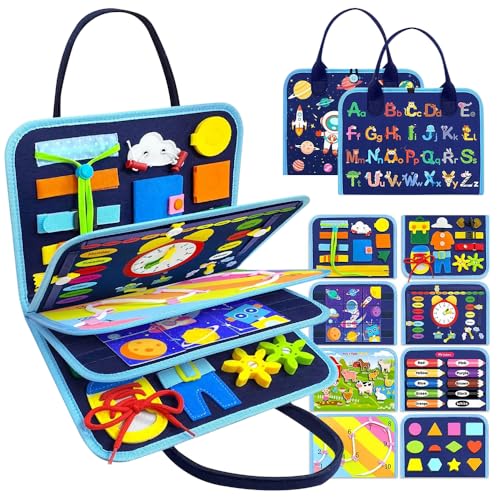 KUWUNG Busy Board Montessori Spielzeug, Quiet Book-Sensorisches Lernspielzeug Ab 1-5Jahre, Activity Board für Die Feinmotorik, Geschenke Kinder (Blau)